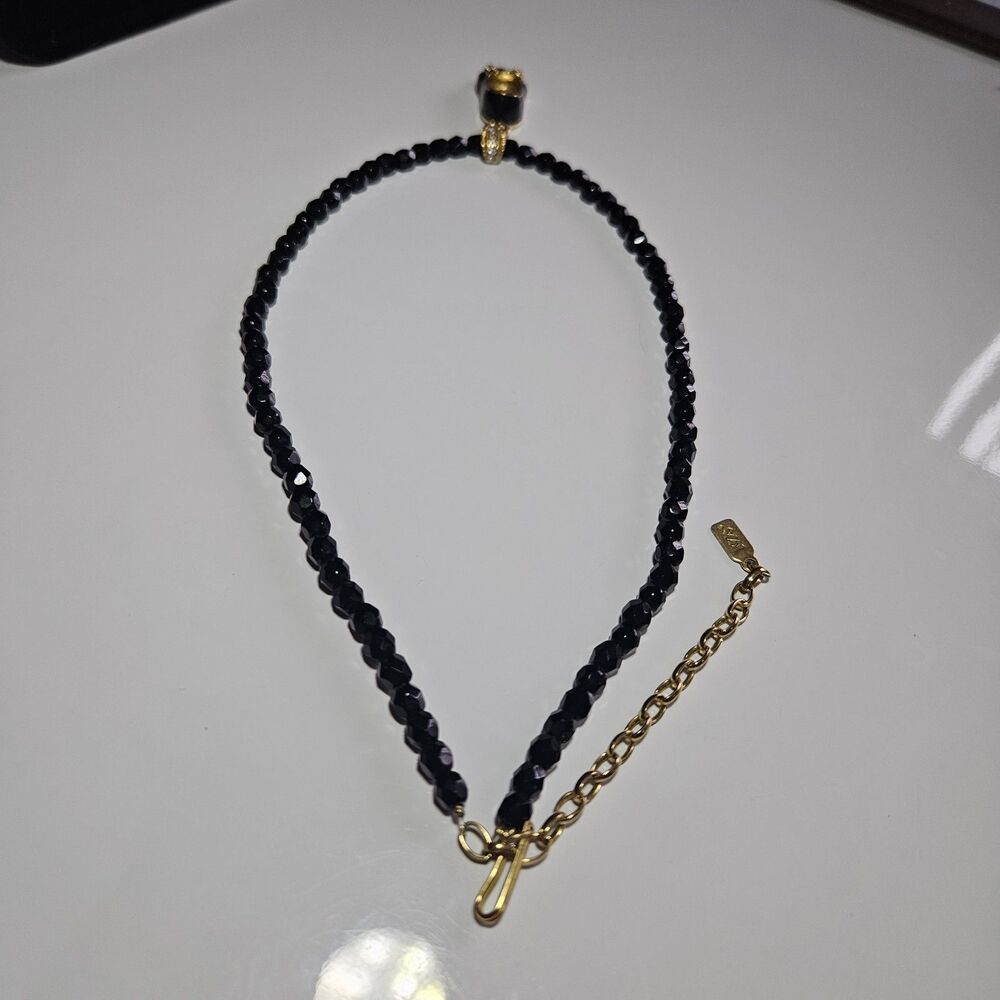 *Sale* 1928 Faceted Black Bead Necklace Gold Tone Shoe Pendant 16.5-19.5" - Picture 11 of 14